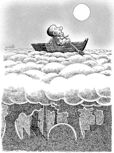 Cartoon: boatman (medium) by Medi Belortaja tagged sea,smog,boatman,pollution,environment,natural,disaster