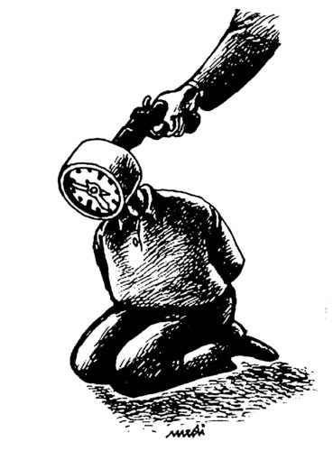 Cartoon: to dawdle (medium) by Medi Belortaja tagged gun,dawdle,clock,kill,threatening