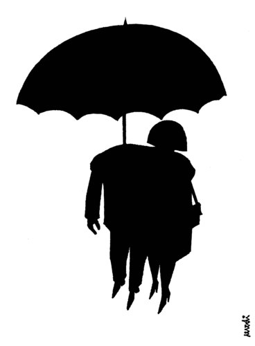 Cartoon: umbrella and wife (medium) by Medi Belortaja tagged umbrella,husband,wife,rain,love,lovers