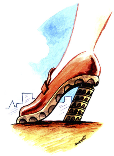 Cartoon: tower of Piza (medium) by Medi Belortaja tagged woman,piza,tower,shoe