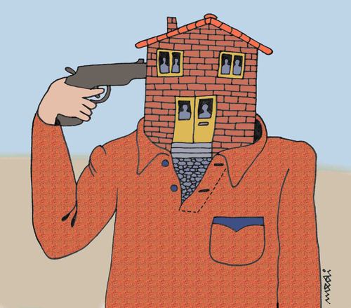 Cartoon: suicide house (medium) by Medi Belortaja tagged house,suicide,gun