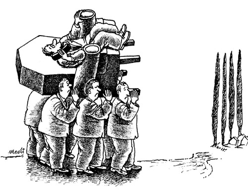 Cartoon: politically dead (medium) by Medi Belortaja tagged dead,politically,funeral,burial,cofin,chief,head,leader,chair