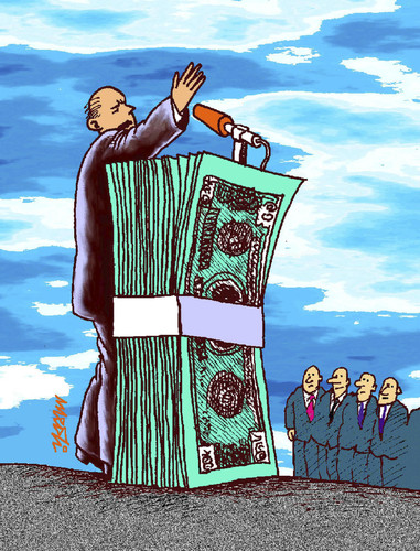 Cartoon: corruption speech (medium) by Medi Belortaja tagged speech,corruption,money