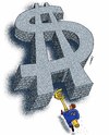 Cartoon: euro and usd (small) by Medi Belortaja tagged euro,dollar,gate,opening