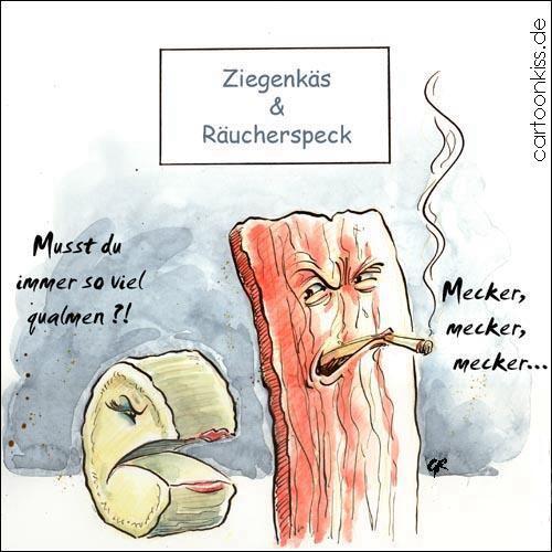 Cartoon: Mecker (medium) by Riemann tagged käse,speck,essen,beziehung,rauchen,