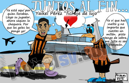 Cartoon: al fin juntos (medium) by atlacatl tagged aguila,futbol,sport,deporte,soccer