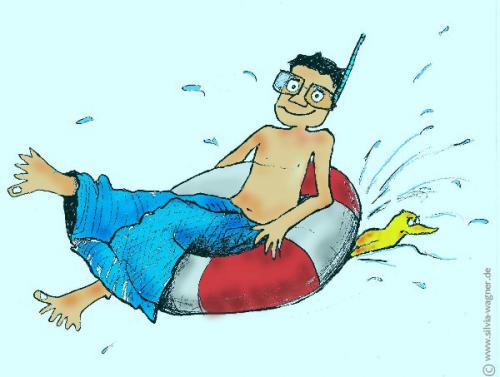 Cartoon: Rettungsring (medium) by Silvia Wagner tagged baden,schwimmen,wasser,sommer,rettungsring,spaß,quietscheente,jungs,
