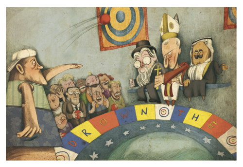 Cartoon: three religions (medium) by tsahi farber tagged religion,circus
