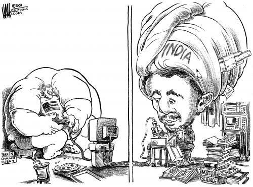Cartoon: Brain Drain (medium) by halltoons tagged usa,india,technology,outsourcing