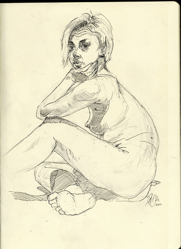 Cartoon: Jessica Three-quarter Turn (medium) by halltoons tagged girl,pen,model,woman,nude,sketch,drawing
