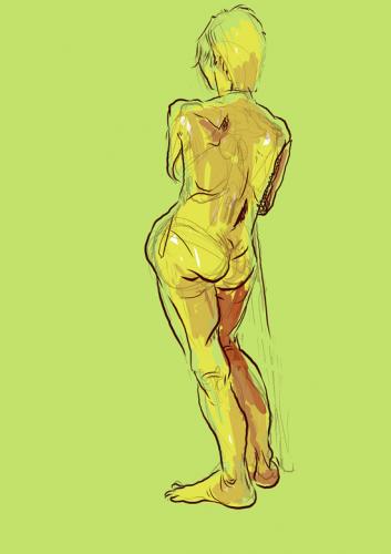 Cartoon: Model leaning on stick (medium) by halltoons tagged digital,figure,drawing,sketch,photoshop,woman,model,girl
