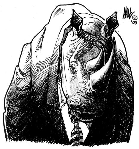 Cartoon: Rhino in a Suit (medium) by halltoons tagged rhinoceros,caricature,animal