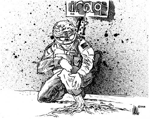 Cartoon: Rooted (medium) by halltoons tagged iraq,war,usa,united,states,soldiers