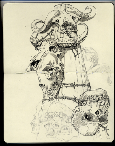 Cartoon: Skulls on a Post (medium) by halltoons tagged skulls,drawing,southwest