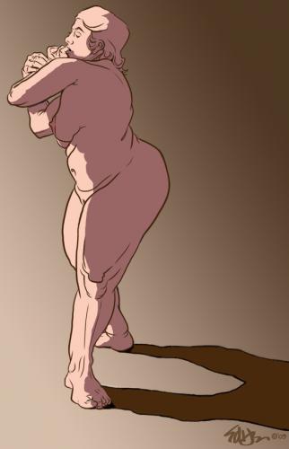 Cartoon: Standing Model Arms Raised (medium) by halltoons tagged digital,figure,drawing,photoshop,female,woman,model,pose