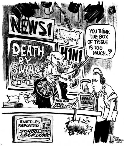 Cartoon: The Real Pandemic (medium) by halltoons tagged swine,flu,media,h1n1