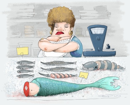 Cartoon: fish shop (medium) by sfepa tagged mermaid