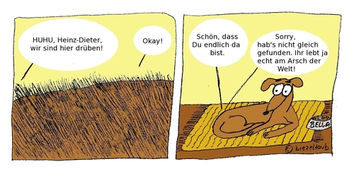 Cartoon: Am Arsch der Welt (medium) by brezeltaub tagged flöhe,hund,verwandtschaft