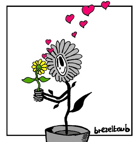 Cartoon: Blumenkind (medium) by brezeltaub tagged blumenkind,flowerpower,flower,power,hippie,gothic,nightmare,brezeltaub,mutterliebe,mutterherz