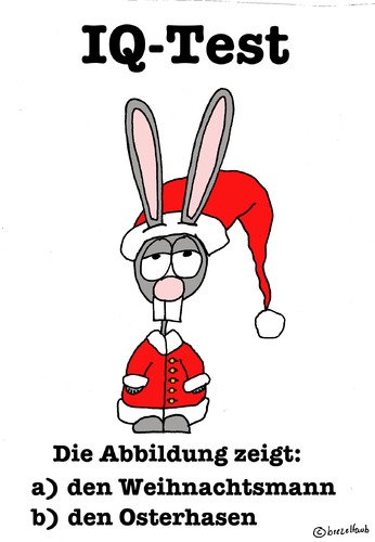 Cartoon: IQ-Test (medium) by brezeltaub tagged weihnachten,weihnachtsmann,osterhase,weihnachtshase,ostern,merry,christmas,rabbit,iq,test