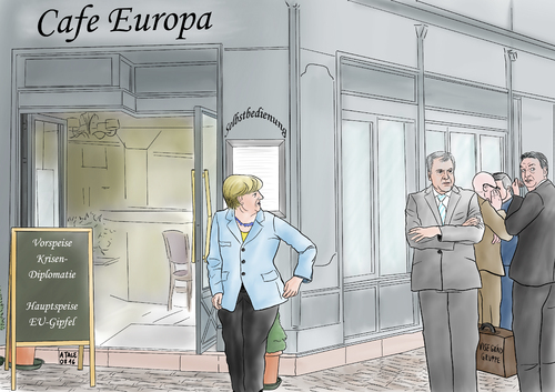 Cartoon: Merkel ohne Partner (medium) by Ago tagged angela,merkel,bundeskanzlerin,regierung,eu,politik,europa,krise,spaltung,flüchtlingskrise,flüchtlingspolitik,isoliert,gegner,osteuropa,visegrad,gruppe,seehofer,opponenten,diplomatie,besuche,regierungschefs,polen,ungarn,slowakei,tschechien,gespräche,weigerung,aufnahme,flüchtlinge,quoten,vorfeld,gipfel,karikatur,cartoon,illustration,angela,merkel,bundeskanzlerin,regierung,eu,politik,europa,krise,spaltung,flüchtlingskrise,flüchtlingspolitik,isoliert,gegner,osteuropa,visegrad,gruppe,seehofer,opponenten,diplomatie,besuche,regierungschefs,polen,ungarn,slowakei,tschechien,gespräche,weigerung,aufnahme,flüchtlinge,quoten,vorfeld,gipfel,karikatur,cartoon,illustration