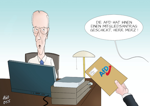 Cartoon: Mitgliedsantrag AfD (medium) by Ago tagged bundestagswahl,wahlkampf,2025,cdu,merz,verschärfung,asylgesetze,abstimmung,stimmen,afd,rechtsruck,populismus,vereinfachung,problematik,anschlag,tote,integration,migration,antrag,mitgliedschaft,politik,caricature,karikatur,cartoon,pressezeichnung,illustration,ago,agostino,natale,bundestagswahl,wahlkampf,2025,cdu,merz,verschärfung,asylgesetze,abstimmung,stimmen,afd,rechtsruck,populismus,vereinfachung,problematik,anschlag,tote,integration,migration,antrag,mitgliedschaft,politik,caricature,karikatur,cartoon,pressezeichnung,illustration,ago,agostino,natale