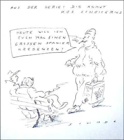 Cartoon: Große Spanier (medium) by Rainer Schade tagged spanien,wine,wein,food,trinken,bank,park