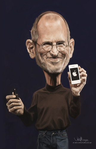 Cartoon: digital caricature of Steve Jobs (medium) by jit tagged digital,caricature,of,ceo,steve,jobs,draw,sketch,paint,speedpainting,photoshop,wacom,cintiq,white,apple,iphone,4s