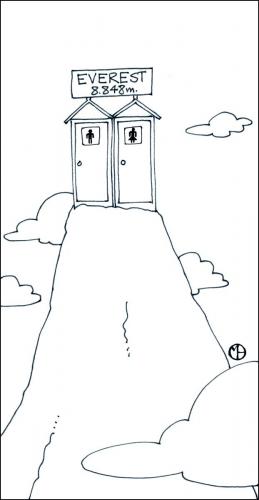 Cartoon: Mountain (medium) by freekhand tagged mountain,everest,toilet,,mount,everest,berg,gipfel,spitze,bergspitze,toiletten,wc,toilettenhäuschen,häuschen,natur,ziel,bergsteigen,klettern,erleichterung,belohnung
