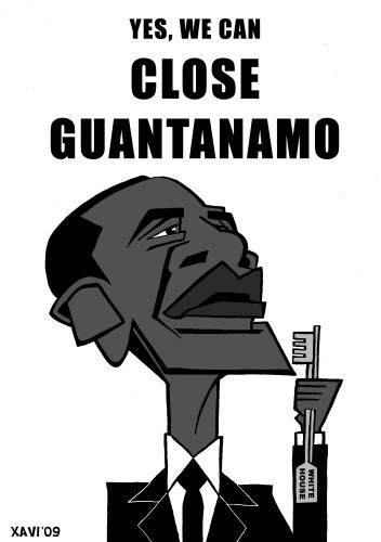 Cartoon: Obama closes Guantanamo (medium) by Xavi dibuixant tagged barack,obama,guantanamo,usa,barack obama,usa,weiße haus,amerika,präsident,präsidentschaft,schlüssel,guantanamo,barack,obama,weiße,haus