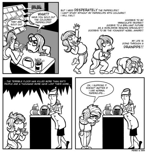 Cartoon: The world against me (medium) by Xavi dibuixant tagged adrift,comic,strip,study,university,comic,strip,verzweiflung,hysterie,übertreibung,probleme,verhältnisse,schicksal