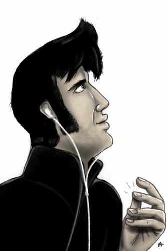 Cartoon: Apple is pop. Elvis is the King. (medium) by cesar mascarenhas tagged elvis,king,ipod,touch,hair,is