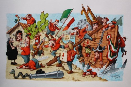 Cartoon: One Thousand landing (medium) by Roberto Mangosi tagged 150,garibaldi,unita,italia,italy