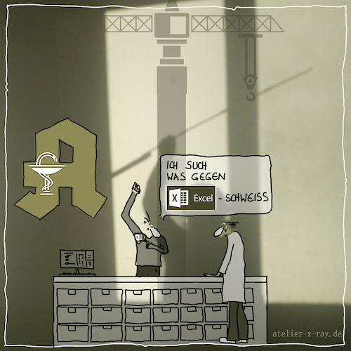 Cartoon: ich such was gegen excelschweiss (medium) by kika tagged apotheke,pharma,excel,büro,kalkulation,praxis