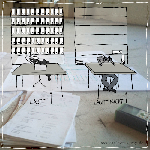 Cartoon: Läuft (medium) by kika tagged büro,erfolg,architektur,arbeit,job,selbständigkeit