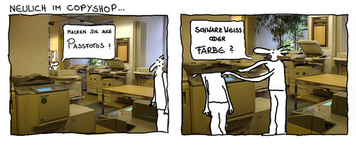 Cartoon: Neulich im Copyshop (medium) by kika tagged copyshop,schwarzweiss,passfotos