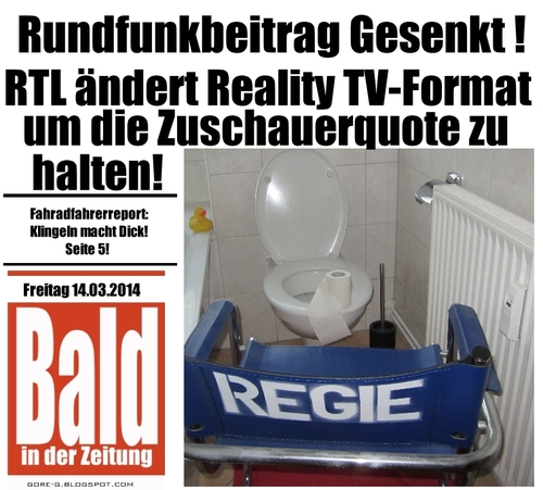 Cartoon: Bald in der Zeitung 14.3.2014 (medium) by gore-g tagged gez,rundfunkbeitrag,rtl,reality,tv