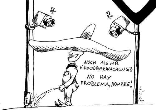 Cartoon: Videoüberwachung (medium) by gore-g tagged video,überwachung,kameras,terror,gläsener,mensch,mexikaner,sombrero,pinkeln,bnd