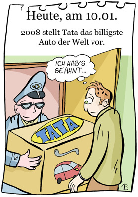 Cartoon: 10. Januar (medium) by chronicartoons tagged tata,billigstes,auto,cartoon,ikea