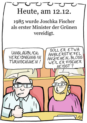 Cartoon: 12. Dezember (medium) by chronicartoons tagged joschka,fischer,minister,grüne,parlament,hessen,turnschuhe
