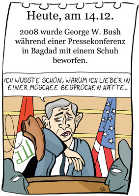 Cartoon: 14. Dezember (medium) by chronicartoons tagged george,bush,schuh,irak,cartoon