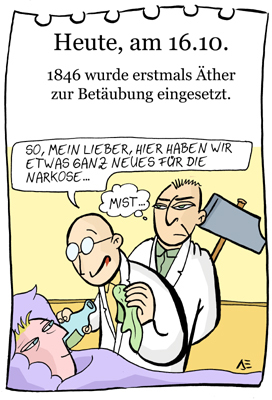 Cartoon: 16. Oktober (medium) by chronicartoons tagged äther,betäubung,narkose,hammer,cartoon,arzt