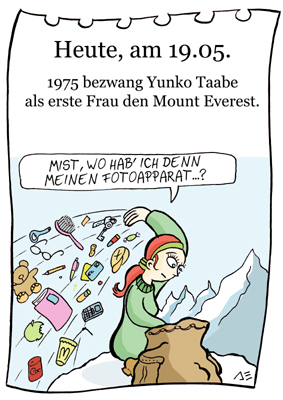 Cartoon: 19.Mai (medium) by chronicartoons tagged everest,berg,bergsteiger,frau,handtasche,cartoon