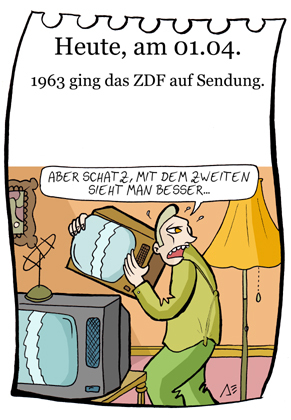 Cartoon: 1. April (medium) by chronicartoons tagged zdf,fernseher,das,zweite,glotze,cartoons