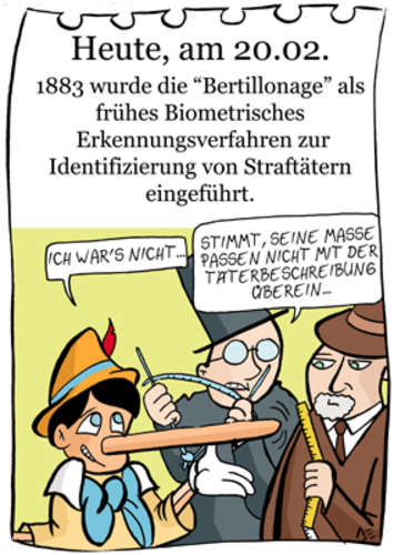 Cartoon: 20. Februar (medium) by chronicartoons tagged pinoccio,biometrisch,cartoon,bertillonage