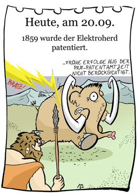 Cartoon: 20. September (medium) by chronicartoons tagged elektroherd,mammut,neandertaler,grillen,cartoon