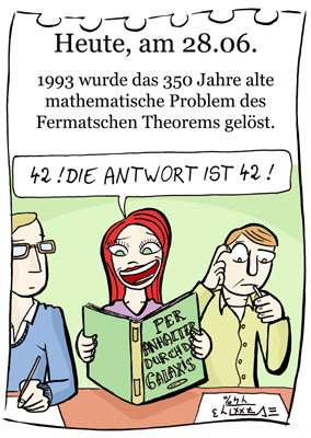 Cartoon: 28. Juni (medium) by chronicartoons tagged 42,mathematik,anhalter,galaxis,cartoon