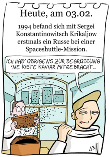 Cartoon: 3. Februar (medium) by chronicartoons tagged russe,spaceshuttle,kaviar,raumfahrt,cartoon