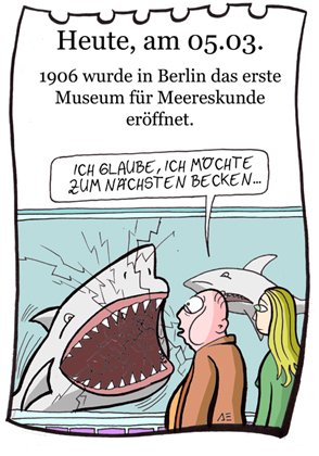 Cartoon: 5.März (medium) by chronicartoons tagged museum,meereskunde,hai,cartoon