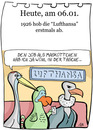 Cartoon: 6. Januar (small) by chronicartoons tagged lufthansa,kranich,geier,dodo,luftfahrt,cartoon